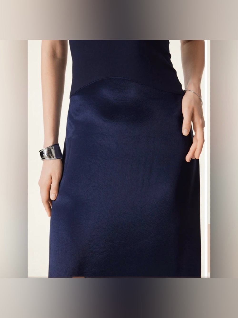 NWT OGL Strapless Navy Satin Midi Dress in Size Small - Picture 3 of 10